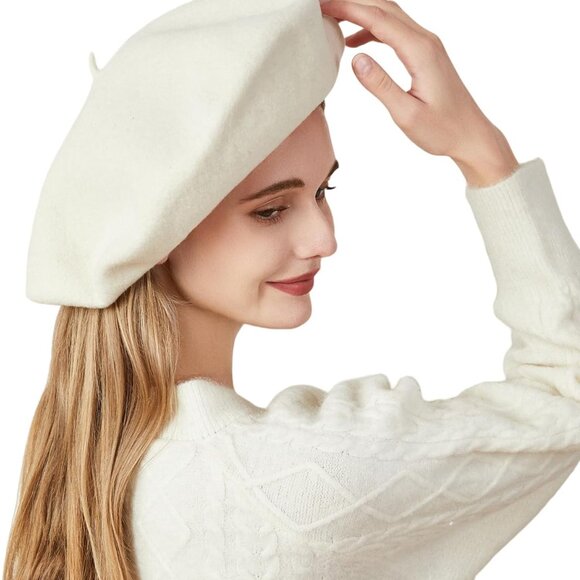 XXL 100% Wool French White Beret Hats for Women Man Painter hat Classic Painter' - Picture 3 of 8